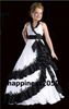 Güzel WhteBlack Tafta Halter Boncuk Çiçek Kız Elbise Tatil Etek Doğum Günü Elbiseler Pageant Elbise Özel Boyut 2 4 6 8 10 12 F1218006