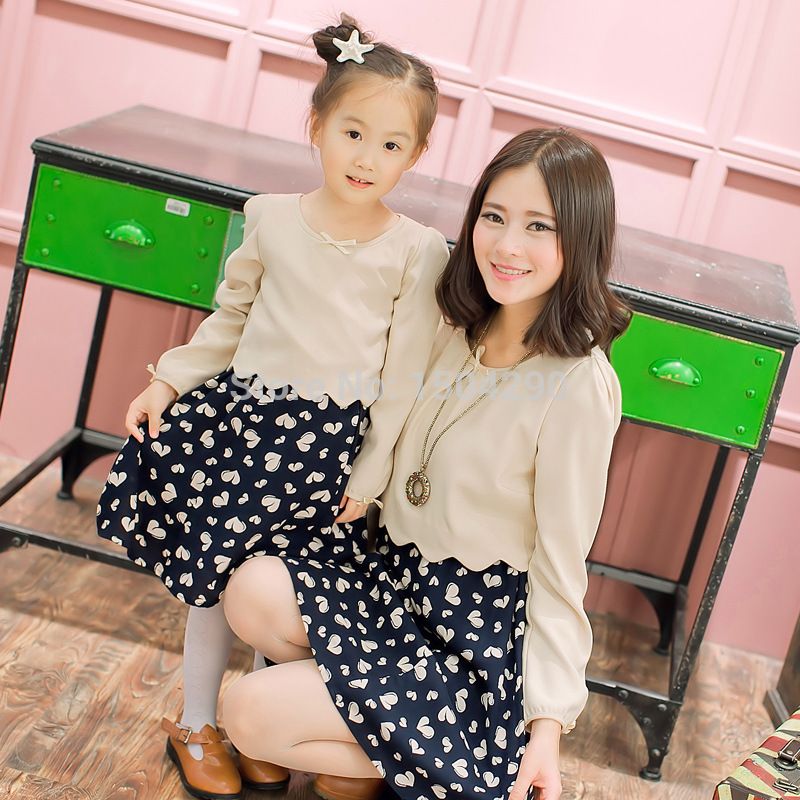 2015 Korean Family Fashion Matching Mother Daughter Clothes Chiffon ...