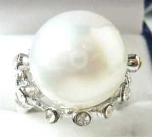 Ny vit pärla silver kristall ringstorlek: 7.8.9