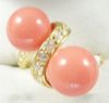wholesale Double Pink Coral Bead 18KGP Gold Crystal Ring SZ:7.8.9