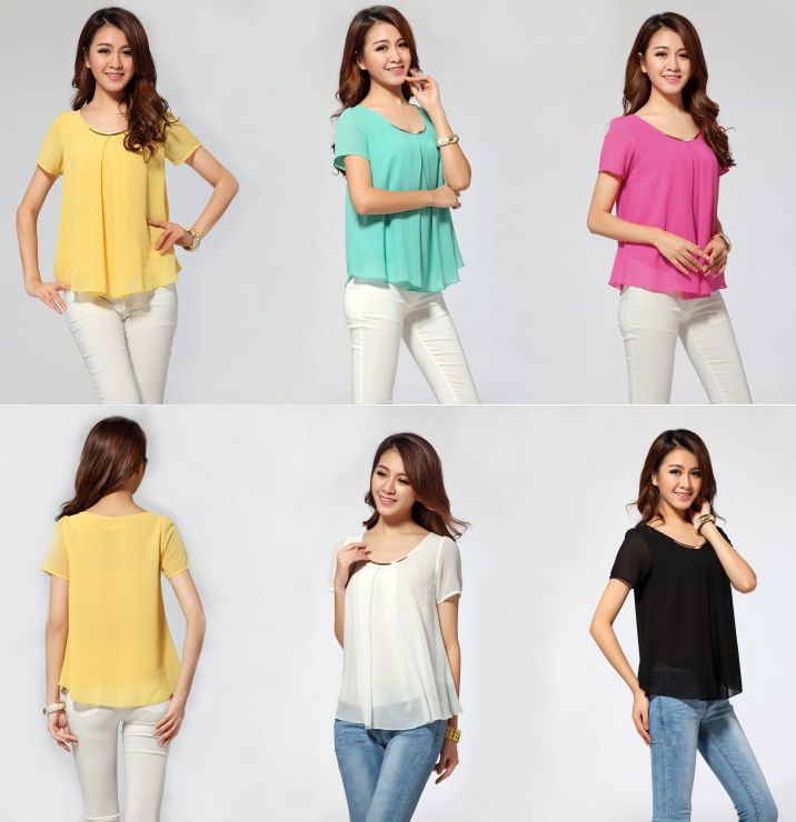 

Large Plus Size Women's Chiffon shirts Blue Rose Mint Color Summer Blouses Short Sleeve Female Loose Shirts Office Ladies J1831