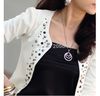 Darmowa dostawa! Lady Autumn Rivets Płaszcz Kobiety Puff Full Sleeve Clothing Lady Blazers Black and White Color Woman Fashion Tops