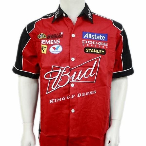 

NEW 2015 TOP quality men f1 racing suit Car overalls Work clothes budweiser smock motorcycle Short sleeve racing shirt Free Ship
