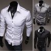 Mens Casual Slim Fit Dress Formal Shirts Unik halsringning Långärmad skjorta 2015 Kläder Fashion 3 Färger Storlek XXS XS S M L287Z