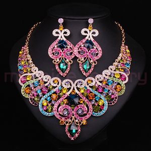 Wholesale-Fashion Bridal Jewelry Sets Wedding Necklace Earring For Brides Party Accessories Gold Plated Crystal Sapphire Decoration Women