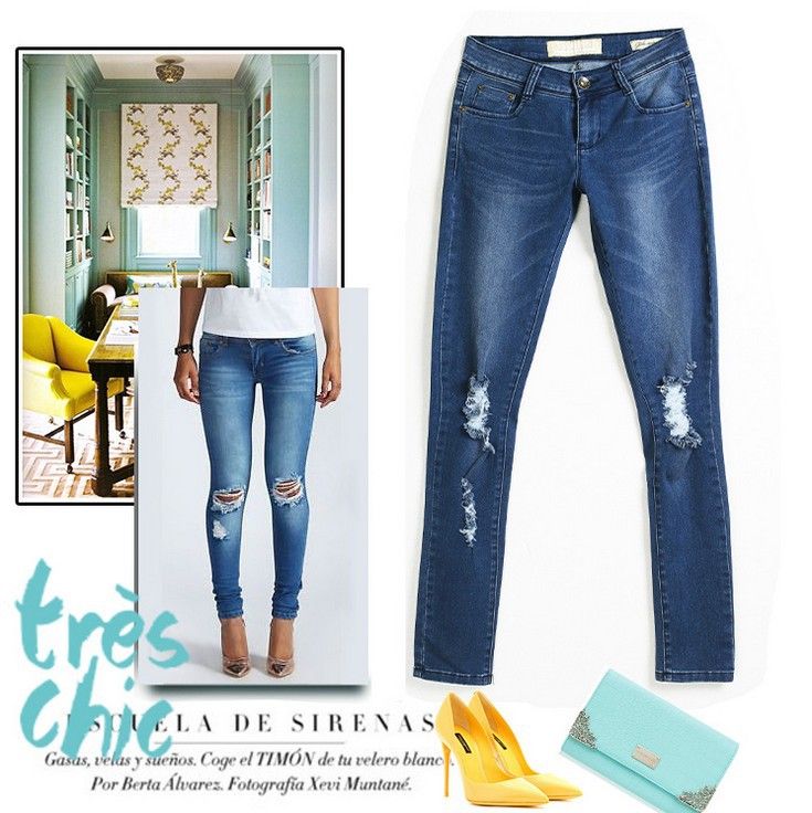 

New 2016 Hot Fashion Ladies Cotton Denim Pants Stretch Womens Bleach Ripped Knee Skinny Jeans Denim Jeans For Female, As picture