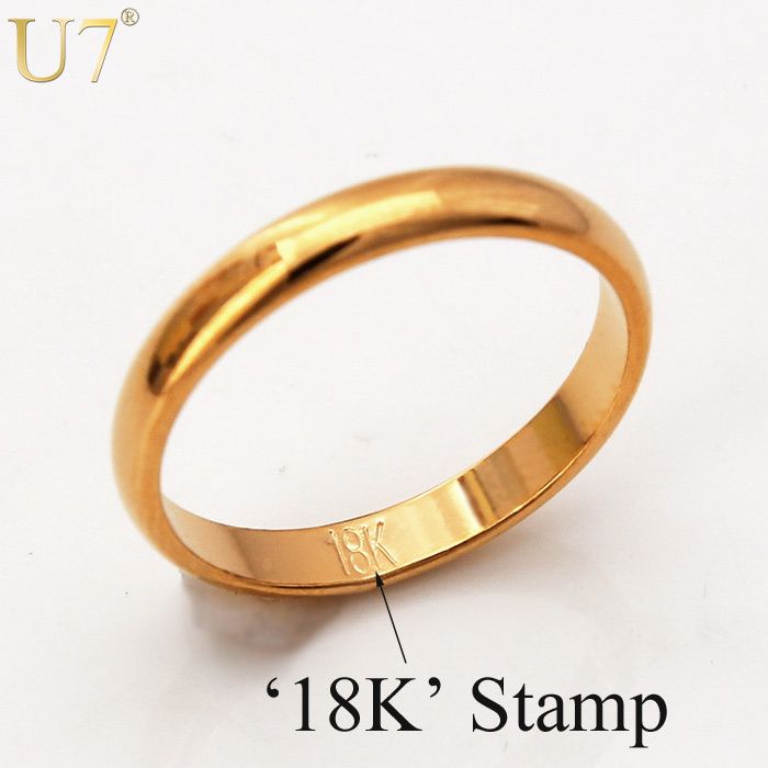 

Gold Rings With "18K" Stamp Quality Real Gold Plated Women/Men Jewelry Wholesale Free Shipping Classic Wedding Band Rings R302