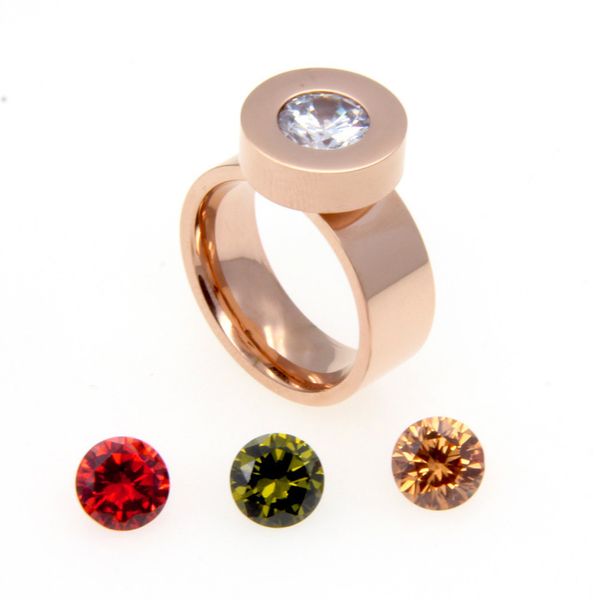 

2015 модный бренд ювелирных изделий 4 цвет циркон кристалл камень сменные кольца 18 к золото нержавеющей стали 316l кольца для женщин, Silver
