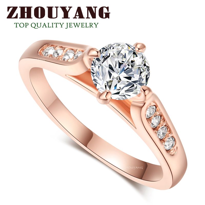 

Top Quality ZYR065 Classic 18K Rose Gold & White Plated 1ct 6mm CZ Diamond Wedding Ring Austrian Crystals Wholesale For women