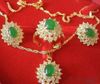 Emerald Jade 18K GP Crystal Pendant Necklace Earrings Ring / Gemstone Jewelry Sets