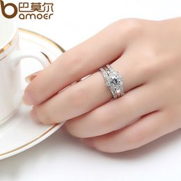 bamoer platinum plated couple flower ring bridal set for women with aaa cubic zircon surround jewelry yir037 - Platinum Wedding Rings For Her bamoer platinum plated couple flower ring bridal set for women with aaa cubic zircon surround jewelry yir037 - Platinum Wedding Rings For Her