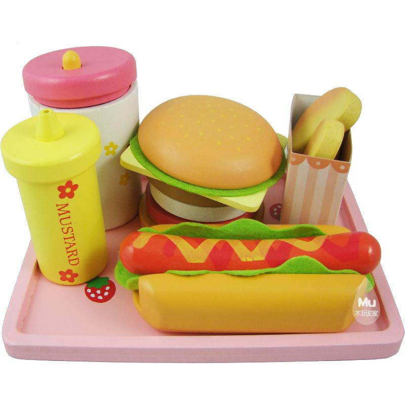 Baby Toys Strawberry Hamburger Shop Play Food Wooden Toys Hamburger Set