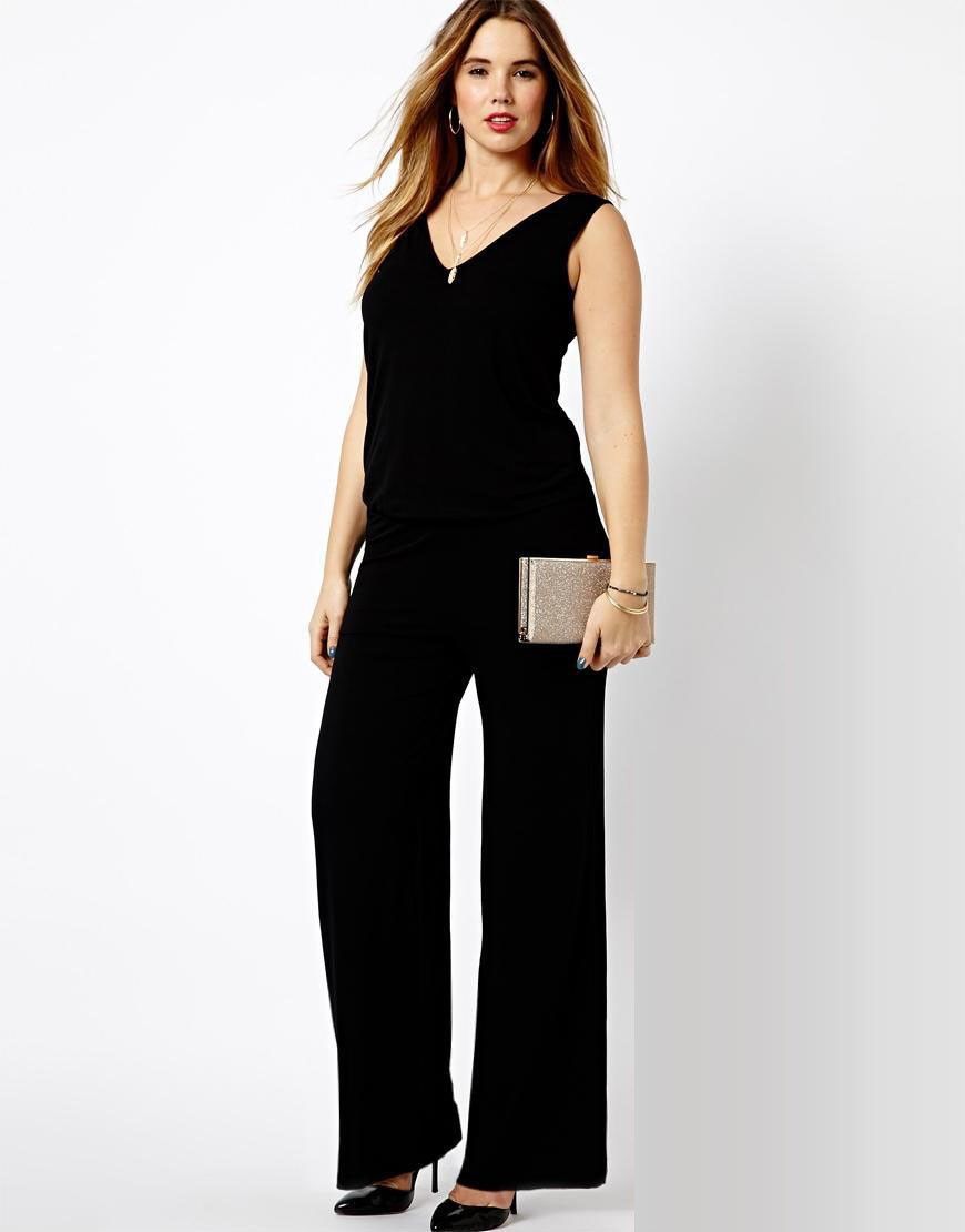 2015 new fashions sexy v-neck long jumpsuit plus size jumpsuit wide leg romper casual design jumpsuit 5xl 6xl size-image-246125953