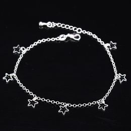 Wholesale-Fashion women foot jewelry ankle chain 925 sterling silver anklets Pentacle Star Pendant Sterling silver jewelry Wholesale