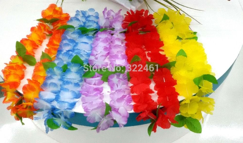 20 adet / grup yeni 2015 düğün dekorasyon ile hawaiian Çiçekler lei Garlands yaprak Hawaii Parti Elbise Kolye yapay çiçekler
