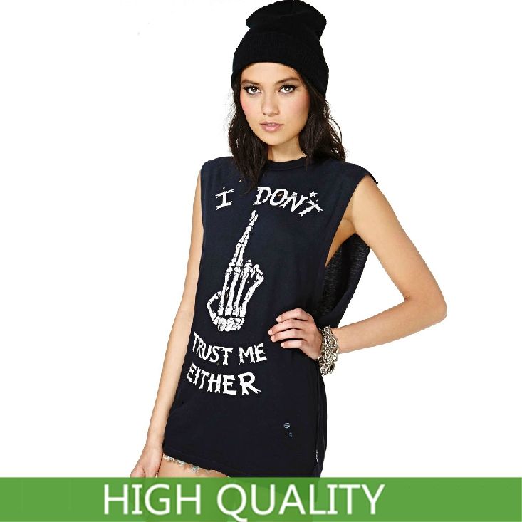 

Plus Size XXL New 2015 Fashion Women Clothing Letter Punk Skull Finger Print T Shirt Women T-Shirt Cotton Casual Long T Shirts