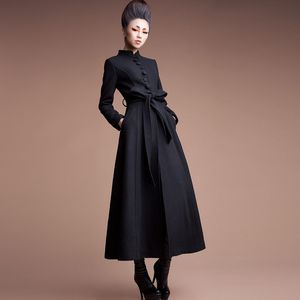 2015 Nowa Moda Kobiety Wełniana Kurtka Długi Trench Coat Darmowa Wysyłka Panie Zima Ciepły Płaszcz Gruby Odzież Plus Size Kobieta