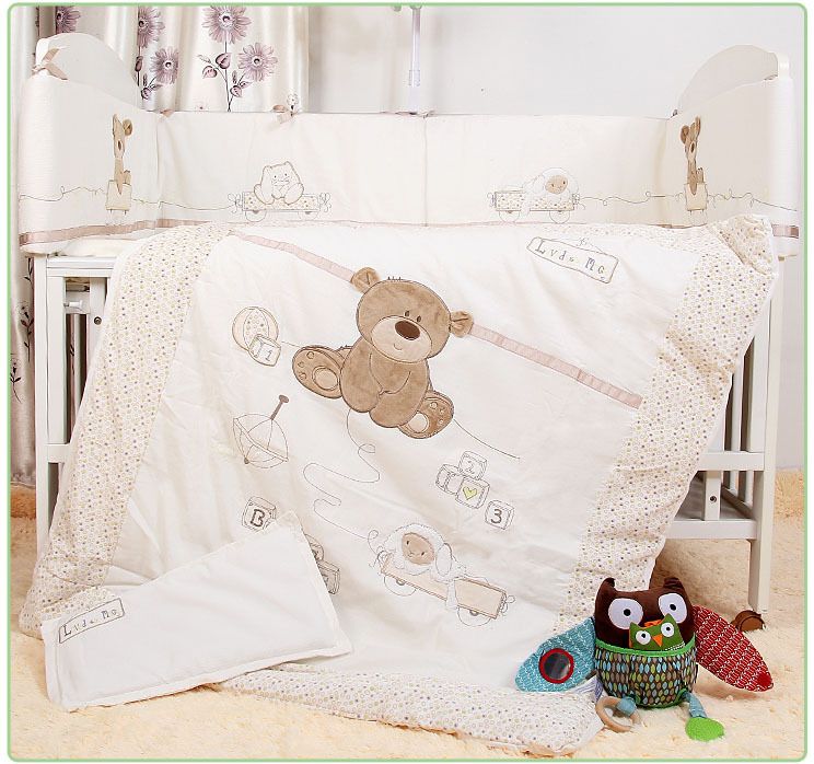 Whole Baby Bedding Set For Crib Newborn Bed Linens Girl Whole Baby Bedding Set For Crib Newborn Bed Linens Girl Boy Cartoon Bear Detachable Cot Bumpers Sheet Quilt Full Kids Bedspreads