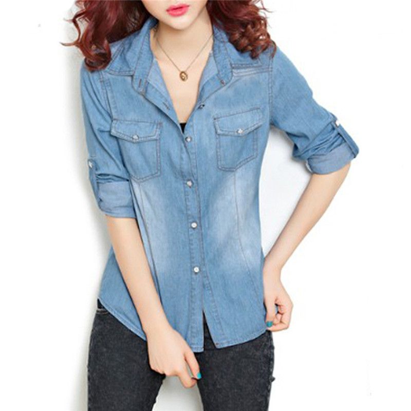 Denim Jean Shirt Blouse Top 