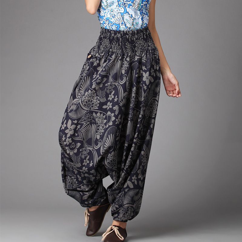 

National crotch pants hanging wide leg pants Boho style unisex India Nepal harem pants casual trousers fabric pants, Beige