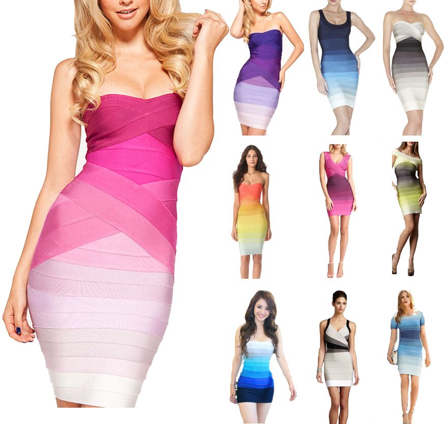 

HOT Celebrity Dress women gradually shift color tube designer cocktail party dress sexy bandage dress L-001, 539