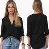 MUJERES sexy con cuello en V profundo camisa Casual suelta Mujer Primavera Verano gasa blusa con cuello en V tops de gasa para mujer Manga larga con cuello en V giros de nieve sueltos