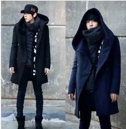 Men's Clothing Male Fashion Double Breasted Casaco Masculino Casual Manteau Homme With Hood Long Trench Mens Pea Coat