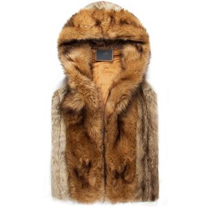 Gilet di pelliccia da uomo caldo invernale 2015 Cappotto senza maniche con cappuccio moda per uomo Gilet di pelliccia sintetica per giovani plus size xxxl AY102