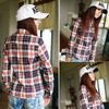 Dames Button Down Casual Revers Shirt Plaids Cheques Flanel Shirts Tops Blouse Gratis verzending in het voorjaar van de nieuwe geruite shirt Dames