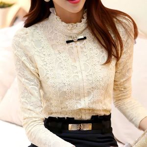 Nova Moda Mulheres Tops Outono Grosso Fleece Mulheres Crochet Blusa Camisa De Laço Mulheres Blusas Femininas Blusas Camisas