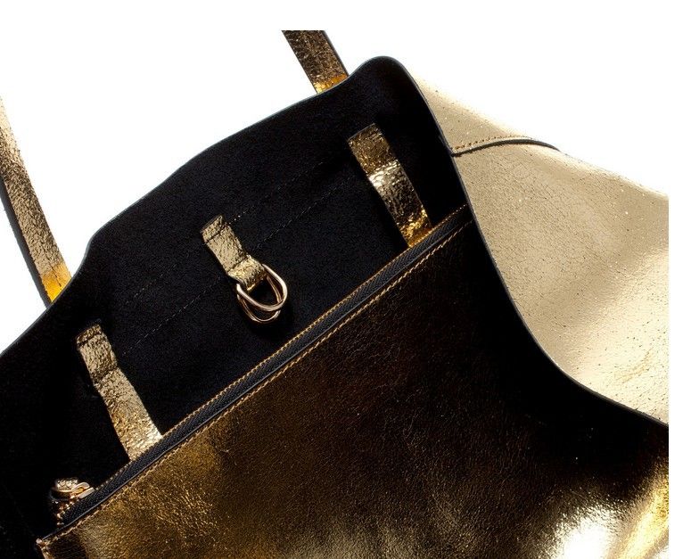 New Brand Fashion Gold Color Shopping Bag Metallic Looking Women