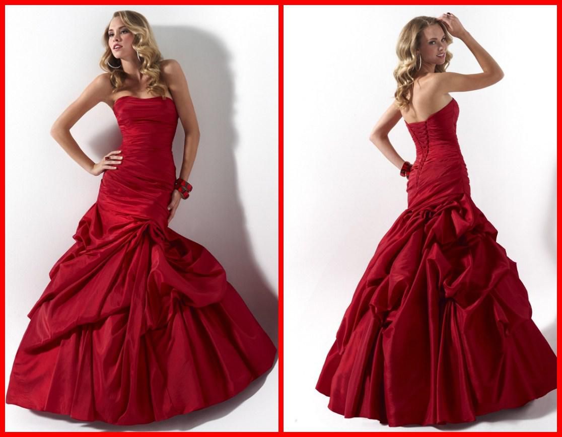 Sexy Wine Red Formal Gowns Taffeta A Line Strapless Floor Length ...