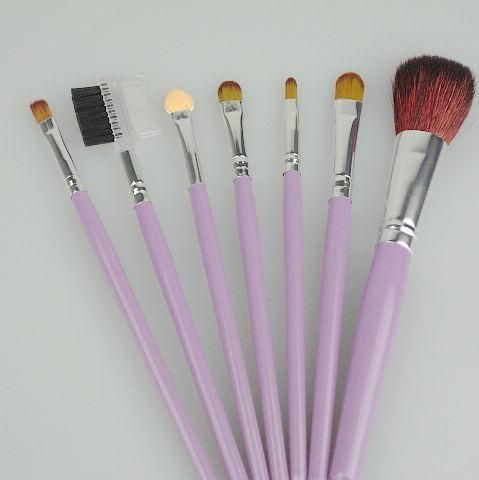 Poignée en bois de brosse de maquillage en nylon violet / rose pu 7 / set 4 / sac pinceaux maquillage maquillage professionnel brosse