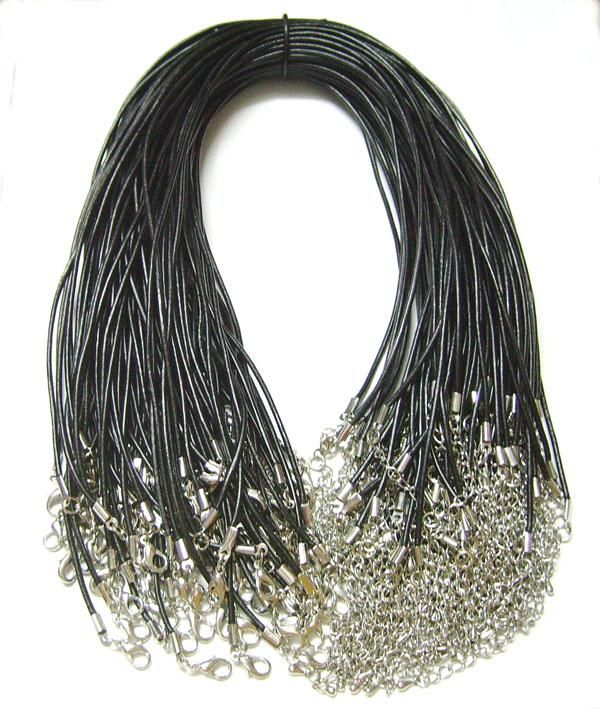 100 pçs / lote preto 2mm de couro real colar fio de cordão para presente de jóias de artesanato DIY 18inch w2