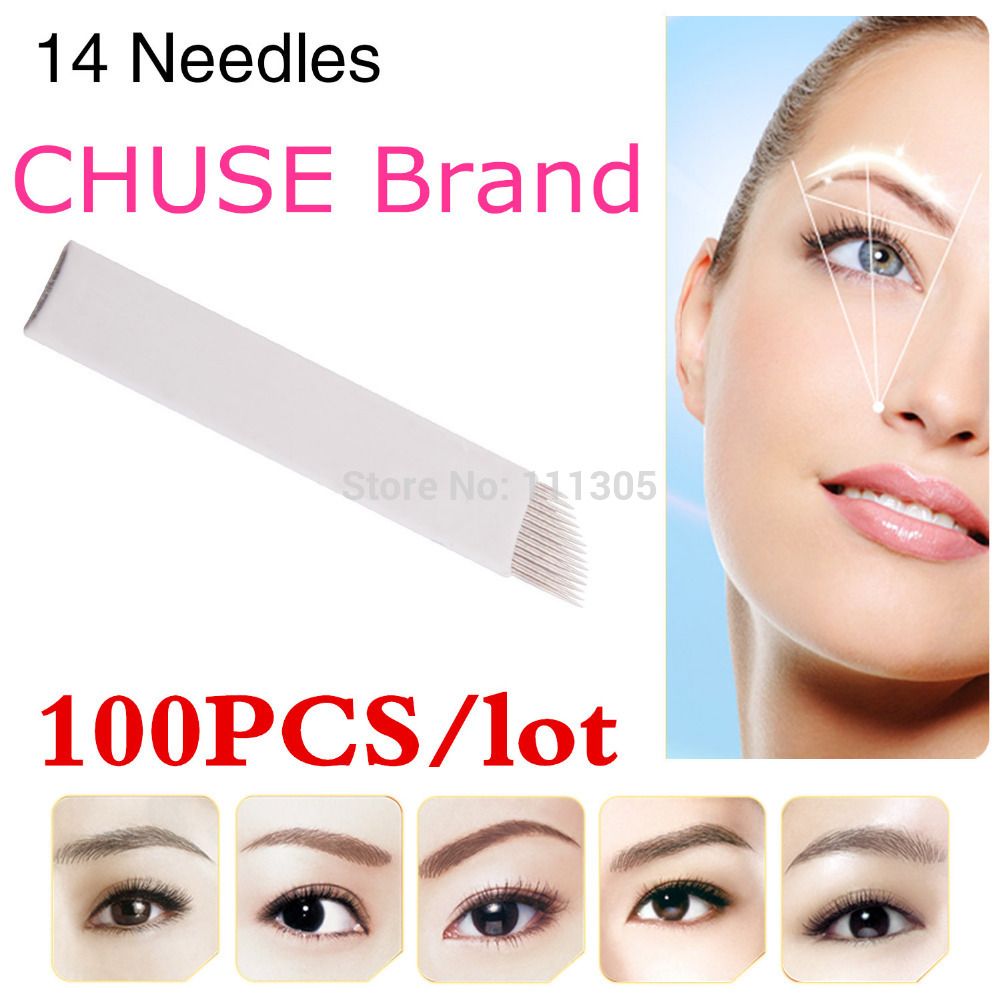 Wholesale-100PCS/lot CHUSE S14 Permanent Makeup Blade Manual Eyebrow Tattoo Blades 14 Needles