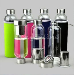 Wholesale-Colorful cover Free Glass Sport Water Bottle with Philtre Infuser Protective Bag 550ml Fruit Outdoor Eco-Friendly