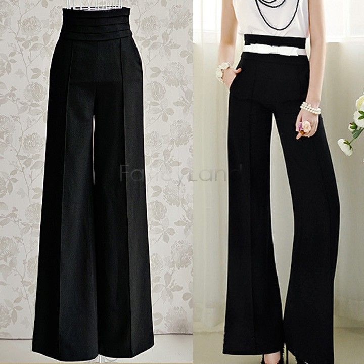 2015 Women Summer Palazzo High Waist Flare Pant Career Casual Business ...