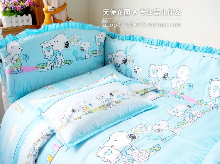 100 Quality Bedding Sets Sky Blue Snoopy Crib Suite Baby 100 Quality Bedding Sets Sky Blue Snoopy Crib Suite Baby Bed Around Kits Cotton Set