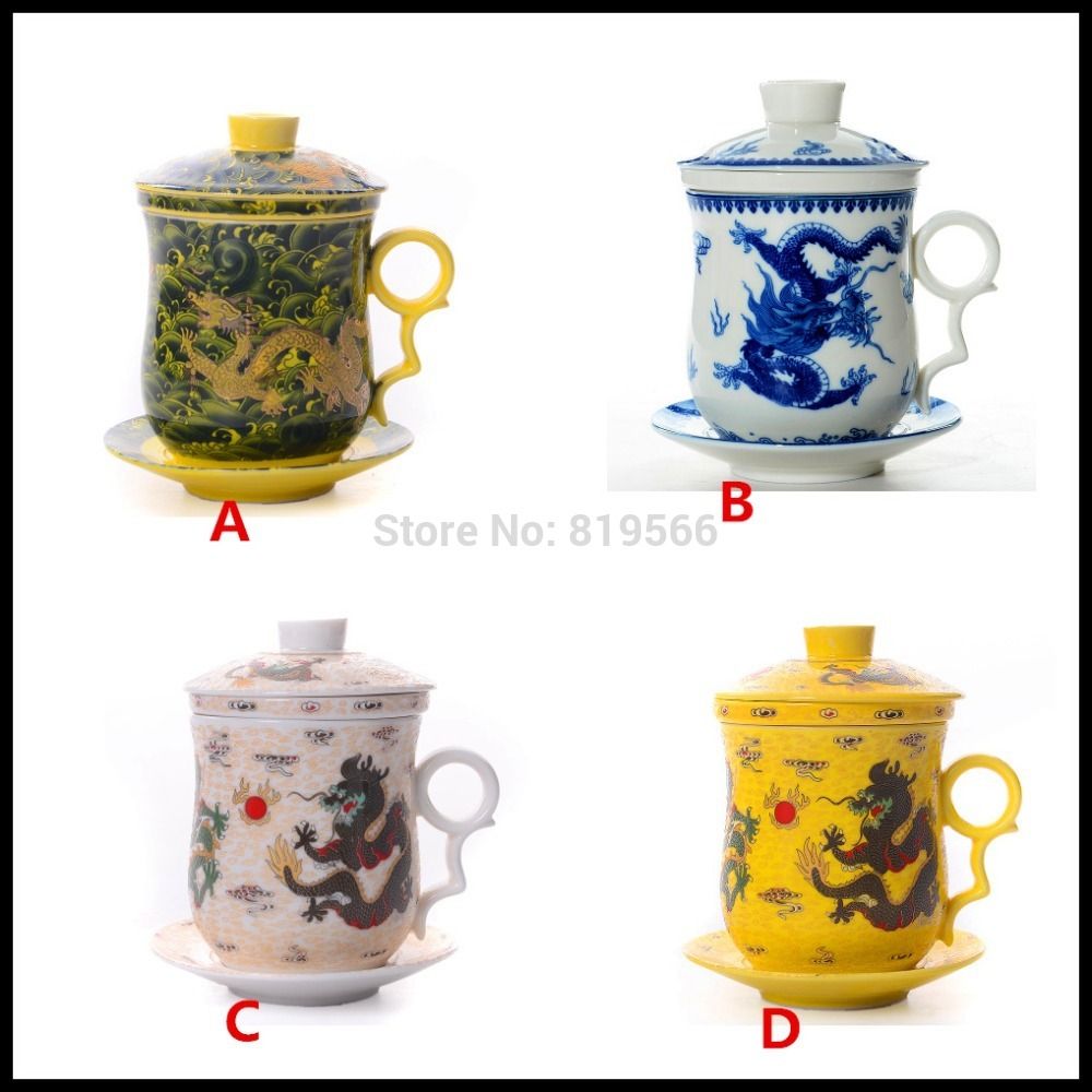2019 Chinese Dragon Ceramic Tilt Tea Cups And Saucers 350ml Porcelain