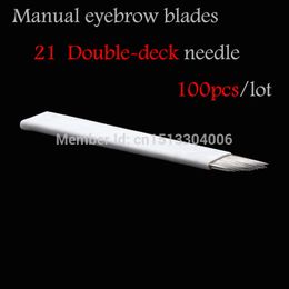 Wholesale-100Pcs 21-pin Needle Slope Permanent Makeup Eyebrow Double-deck Blades For Make up Manual Pen Tattoo Machine Free Shipping