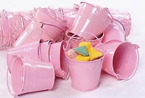 100st / mycket! rosa tenn pails bröllop favoriserar, bröllop favoriserar mini hink, mini pails, tenn godis låda