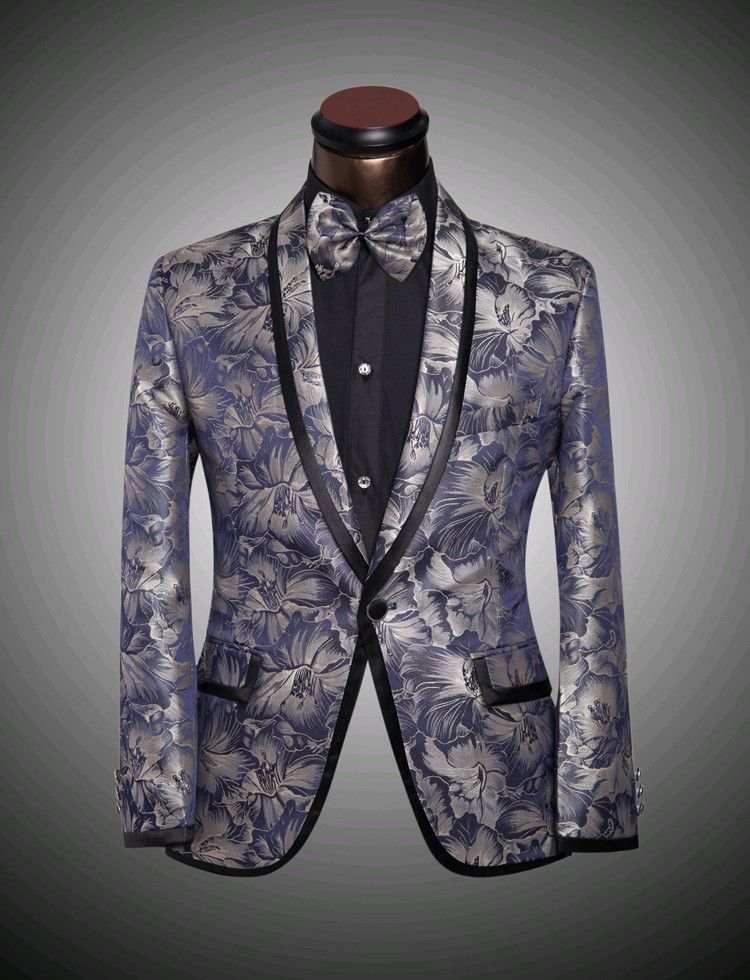 2019 Jacket + Pants + Bow Tie New Mens Floral Blazer Suits Slim ...