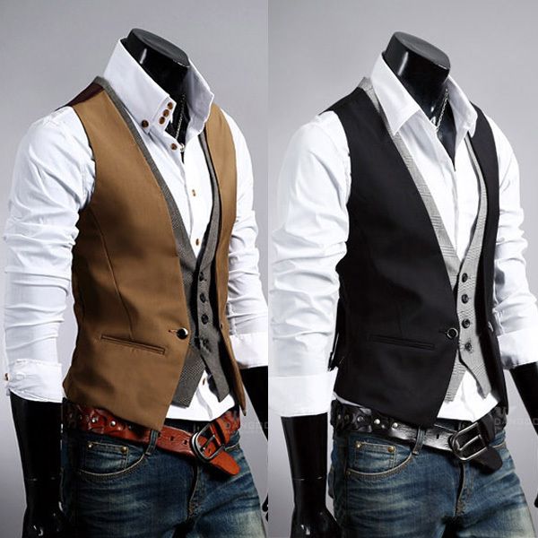 

Hot Sale Men's Slim Vest Suit Style Double Layered Single Row Button Vest Waistcoats