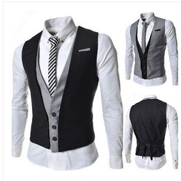 2015 New Fashion Personality Korean Slim Double Layer Men Vest Casual Men Suit vest