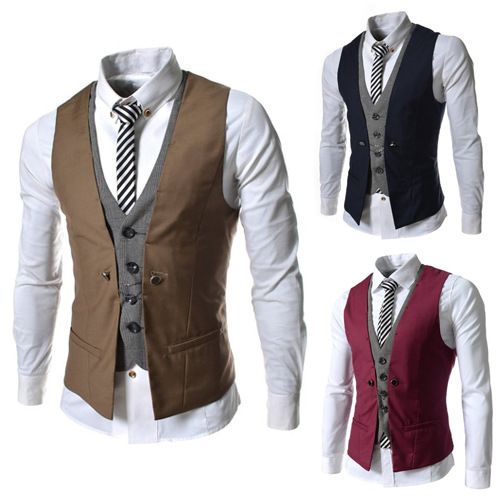 Hot Sale New Plaid Mixed Colors Men Slim Fit Casual V Neck Sleeveless ...