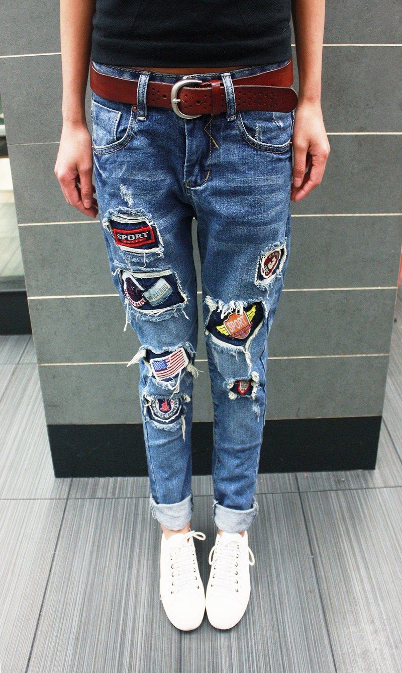 ripped jeans with patches