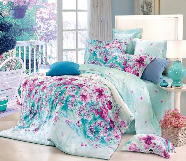 Flower Blue Floral Cotton Queen Size Bedding Duvet Covers Teen
