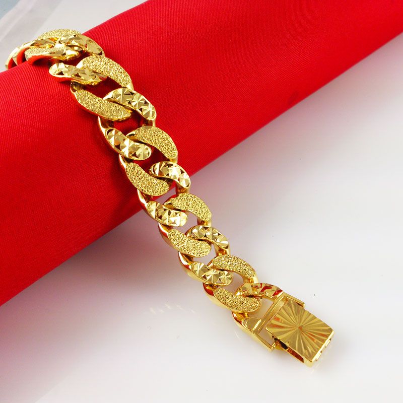2017 Genuine Fashion 24k Gold Bracelet Men Jewelry Yellow Gold Big ...
