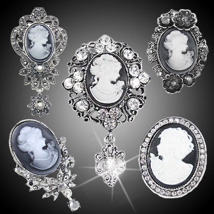 2019 Wholesale Vintage Cameo Brooch Pins Brooches For Women Rhinestones Broche Flower Brooch