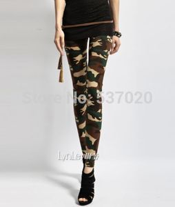 Damen Sexy Army Green Camouflage bedruckte elastische schlanke Hose Leggings Hose